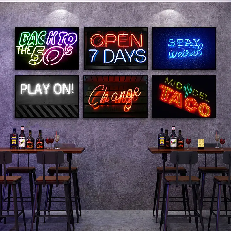 Decoração de bar pintura cyberpunk internet café parede led luz pendurada pintura e-sports sala ktv atmosfera luz néon mural