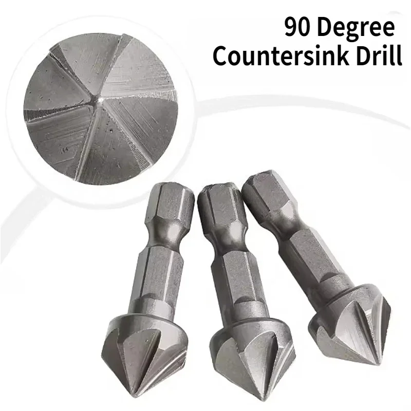Countersink Drill Bits Hex Shank 90 Degree Reaming Bits for Woodworking Chamfer Cutter Carbon Steel Drill Bit