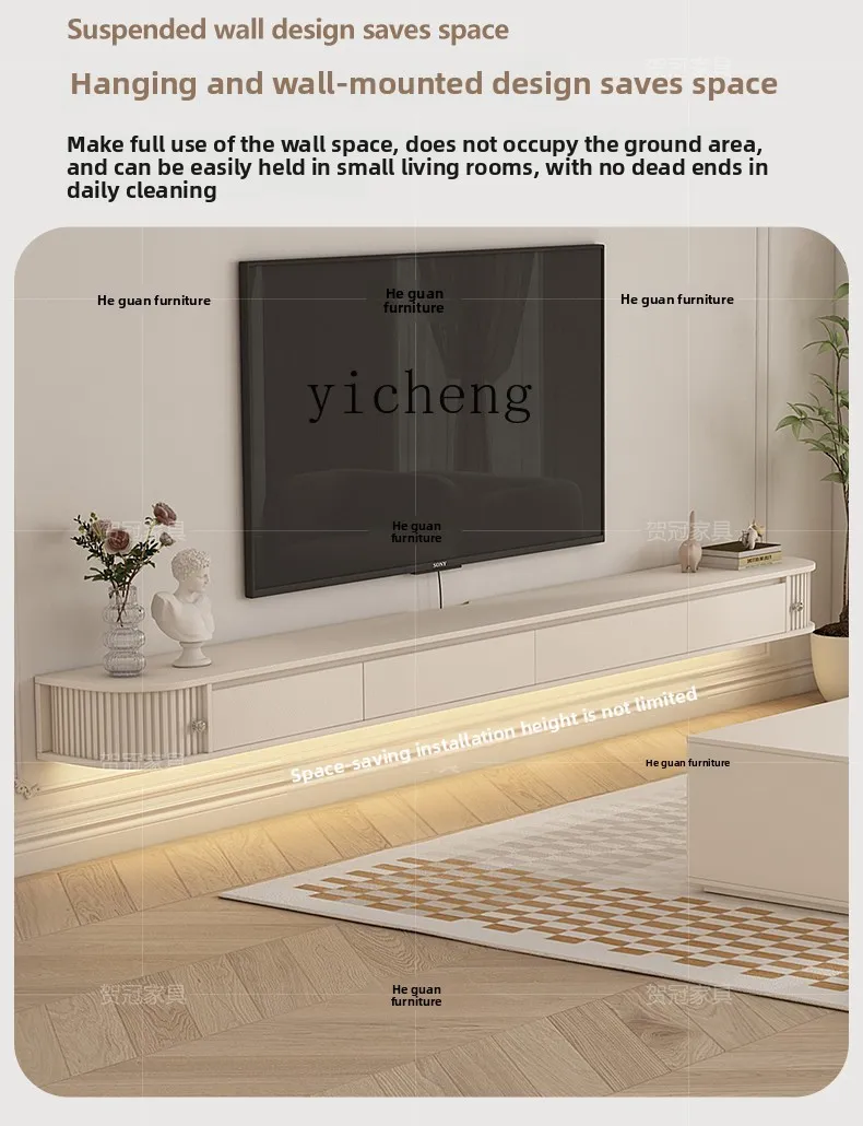 

TQH Cream Wind Suspended Background Wall Hanging Cabinet Wall Cabinet Living Room Household Suspended Cabinet Shielding Socket