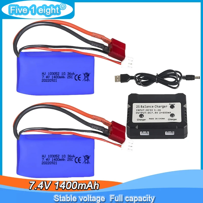 7.4V 1400mah 25C LiPo Battery T Plug for Wltoys A959-B A969-B A979-B K929-B 4WD RC Cars and Most 1/10 1/12 1/16 Scale RC Cars