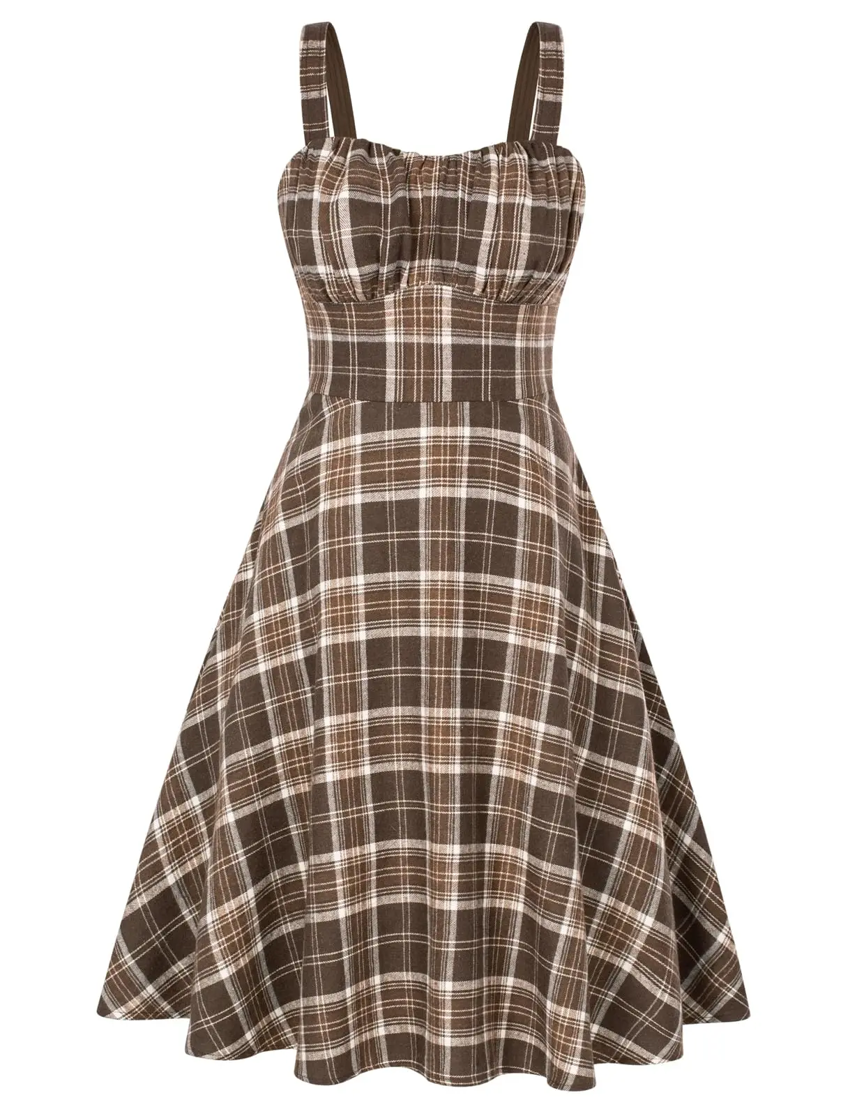 Vestido midi vintage a cuadros sin mangas con corte en A para mujer, elegante para verano, cóctel o invitada de boda