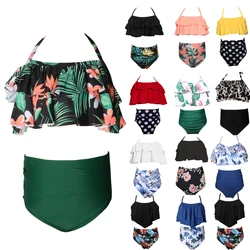 Green Leaf Print Bikini Sets For Toddler Girls and Girls 2024 Kids Children Swimsuits Swim Bathing Suits 2-14 Years