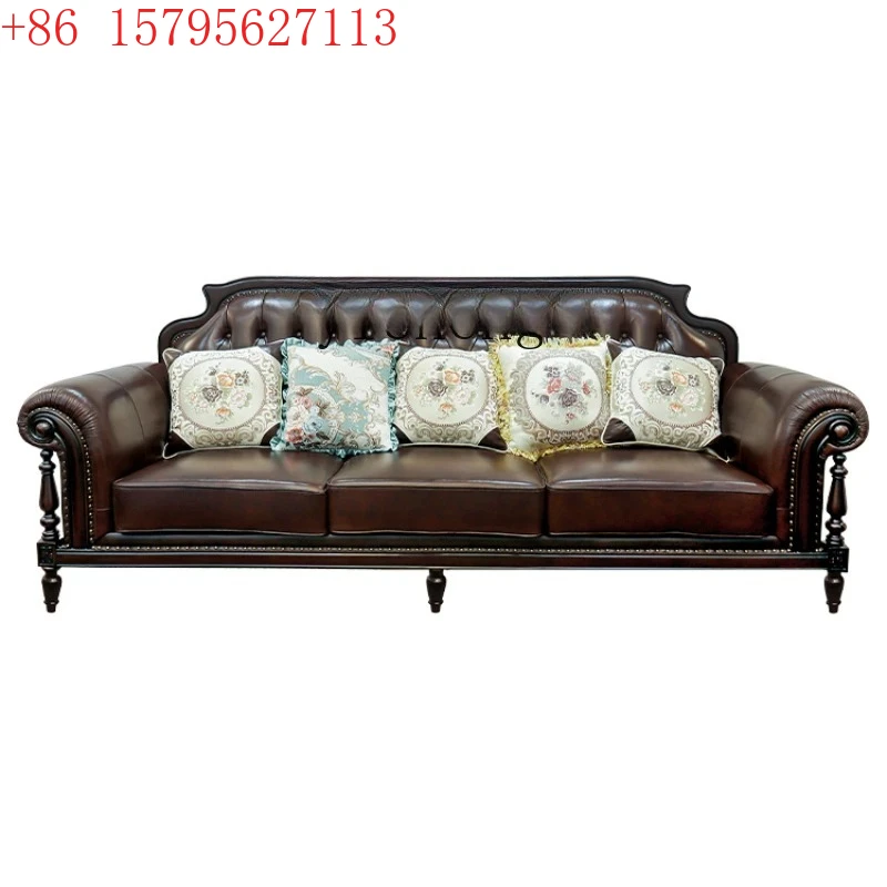 

TQH легкий роскошный ретро кожаный диван из цельного дерева, комбинация первого слоя из воловьей кожи, мебель для гостиной, виллы