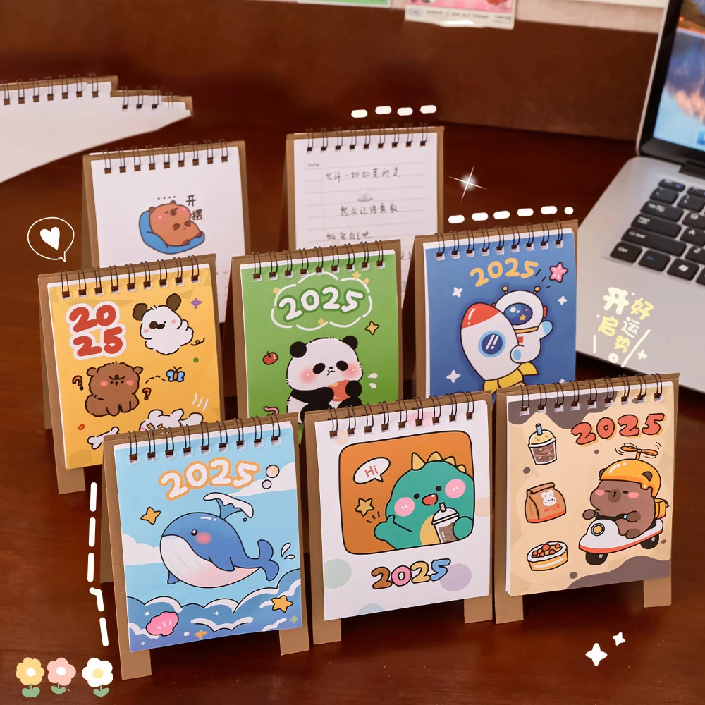 2024-2025  Cute Cartoon Girl Mini Paper Calendar Panda Dinosaur Animals Desktop Calendar Daily Schedule Planner