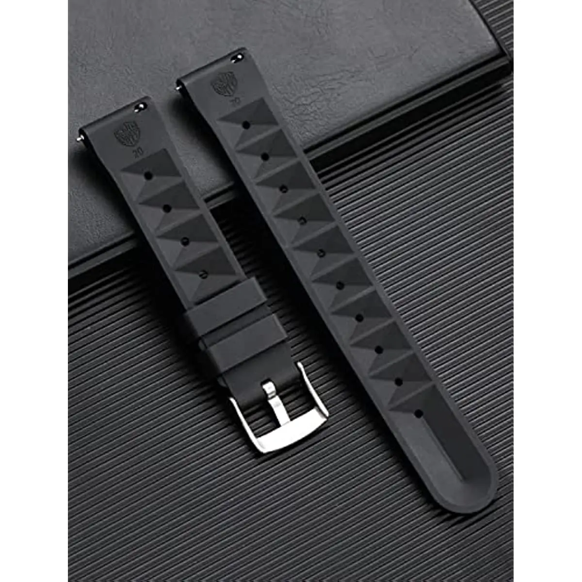 Watchdives FKM Rubber Waffle Watch Fast Release Band Soft Rubber Watch Strap Waterproof Replacement Watchbands 20MM 22MM