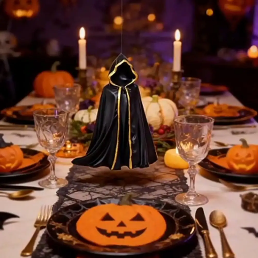 Small Indoor Garden Decorations Halloween Hanging Ornaments Halloween Grim Reaper Resin Figurine Cloaked Skeleton for Desk