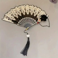 Lolita Lace Fan Gorgeous Retro European Rose Folding Fan Tea Party Style Dark Comic Exhibition Cosplay Prop Dance Wedding Party
