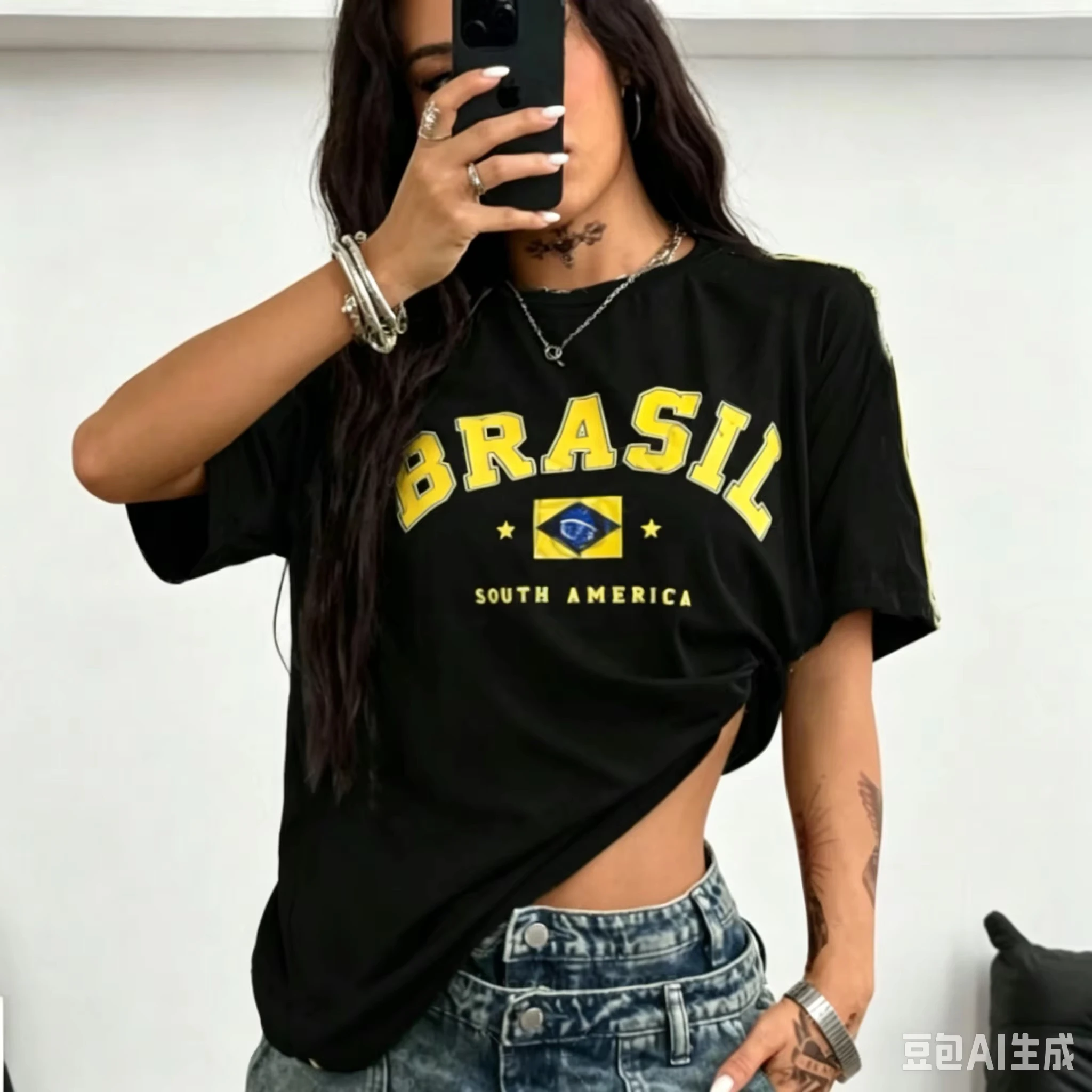 Brazilian South America Print Short Sleeve T-Shirt Girl Round Neck Tee Outdoor Sports Adult T-Shirt Chic Clothes Family Matching