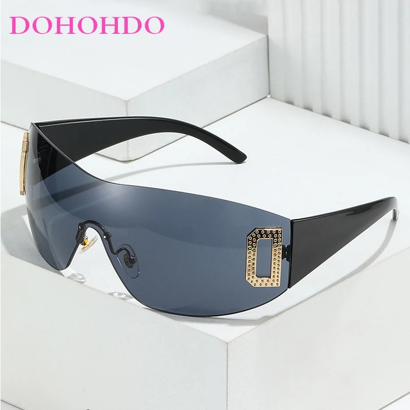 

Y2K Rimless Punk Sunglasses Women Goggle Fashion Luxury Brand Design One Piece Shades For Female Outdoors Cycling Eyewear UV400