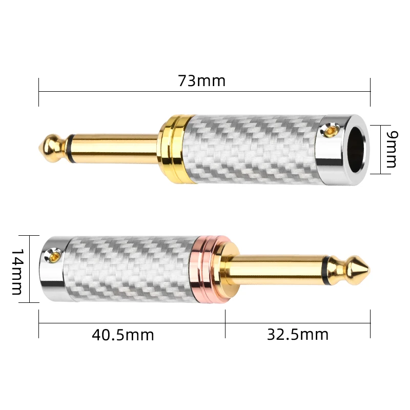 ATADUDIO 4PCS 6.5mm Plug Carbon Fiber Shielding Shell Gold Plated Mono 6.5 TS Jack Plug for Microphone Audio Guitar Connector