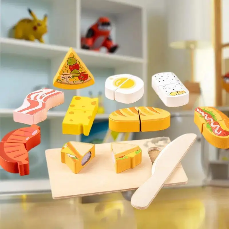 Pretend Wooden Kitchen Playset - Simulated Cutting Fruit, Velcro Toy Set, Perfect for Montessori Educational Toys for Children