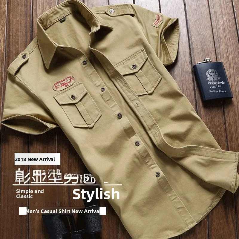 Loose Fit Pure Cotton Spring Summer Men's Denim Shirt Short Sleeve Thin Outerwear Work Uniform Youth Fashion Home Wear