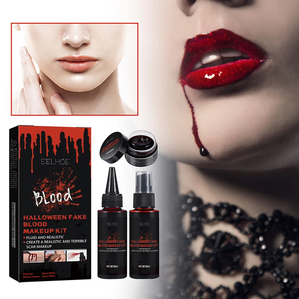Juego de gel de sangre para maquillaje de escenario, accesorios de maquillaje seguros sin irritación para Halloween, accesorios de película de terror