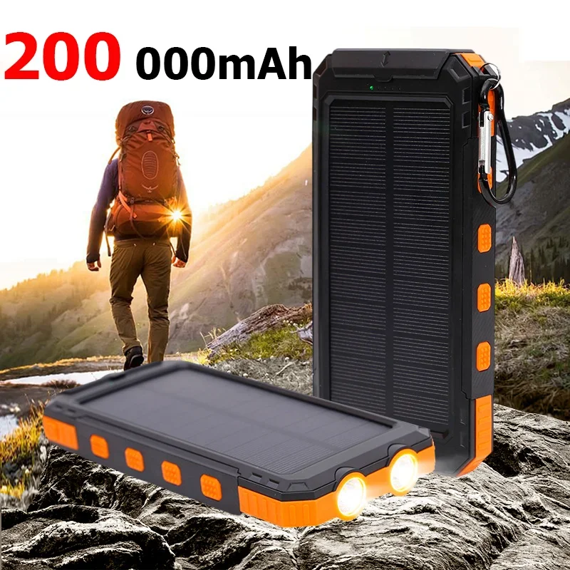 NEW 200000mAh Ultra-Large Capacity Power Bank Solar for iPhone Xiaomi Huawei Samsung Wild Fishing Outdoor Backup Power Portable