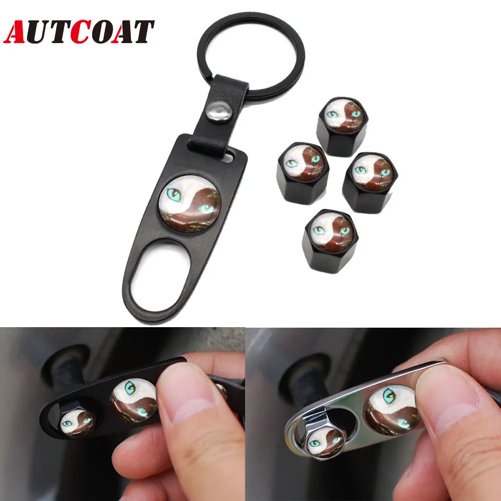 

1Set Cat Style Anti-theft Car Wheel Air Tire Valves Tire Leather buckle Valve Caps Stem with Wrench Ring Spanner New