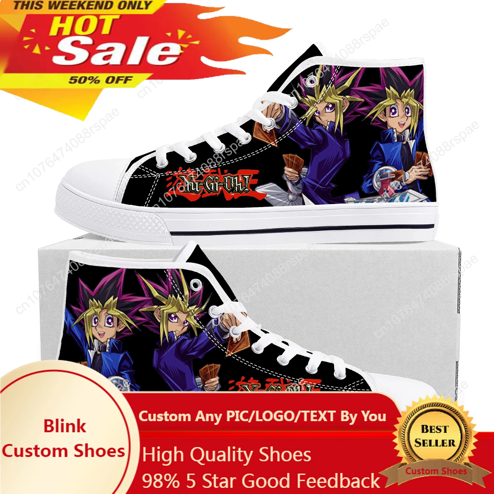 Sepatu Sneaker Kartu Anime YuGiOh, Sneaker kanvas kasual, sepatu pasangan, Sneaker kasual, sepatu kustom, sepatu Game kartu Yami Mutou, kartun, YuGiOh