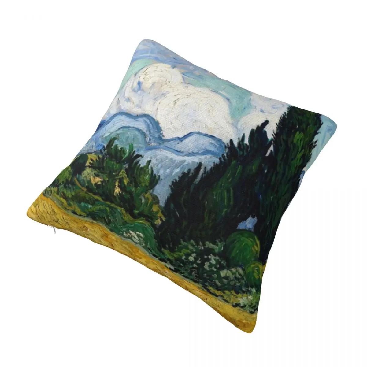 Wheat Field With Cypresses Pillow Case Vincent Van Gogh Cute Polyester Pillowcase Car Zipper Spring Cover