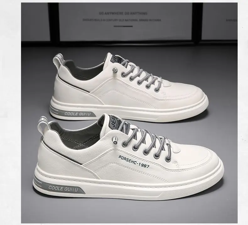 Men Pu White Shoes Male Lace Up Casual Sneakers 2023 Spring Autumn Man Walk Sneakers fashion Shoe Solid
