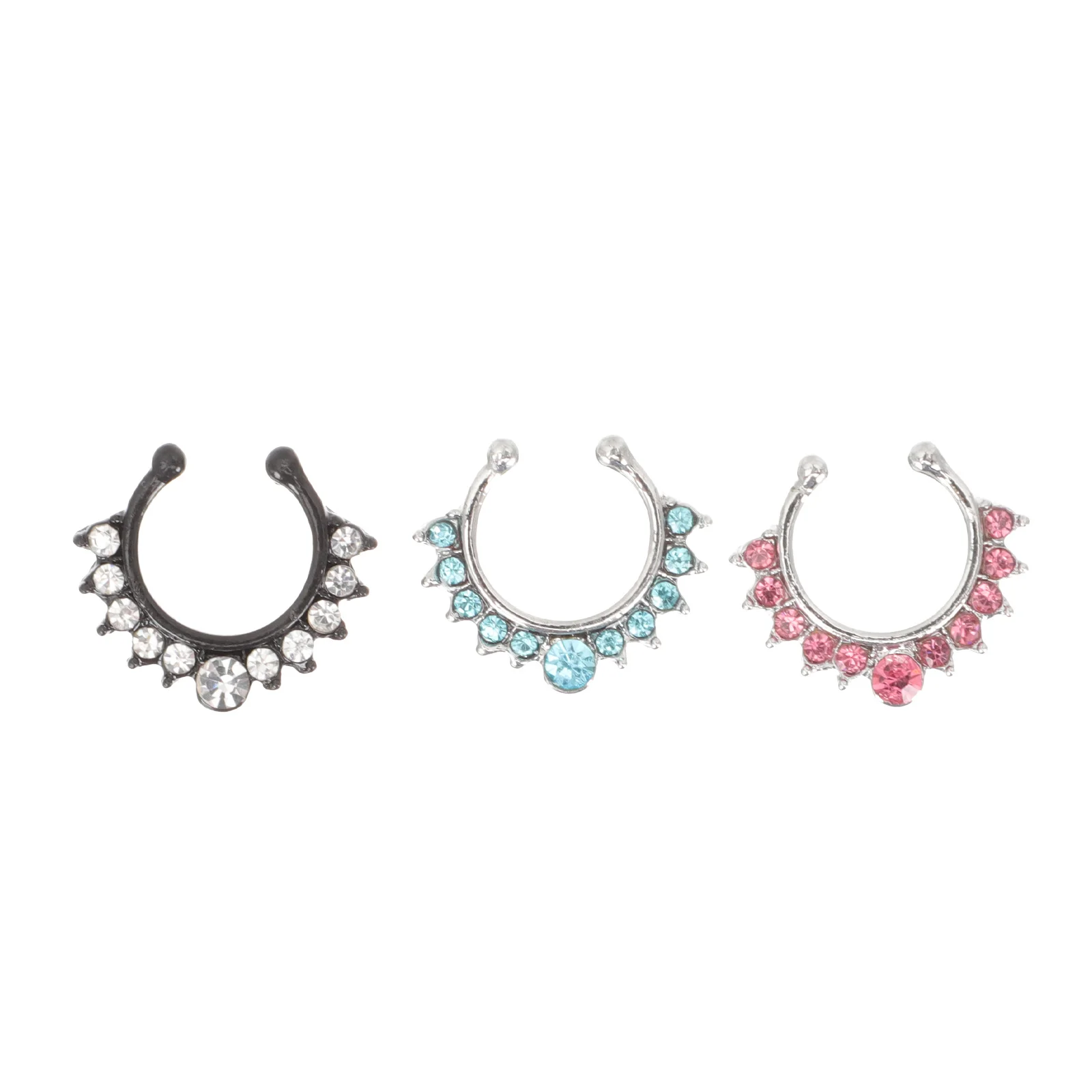 3 шт. кольца в носу для женщин, накладной пирсинг, легкий сплав, циркон, украшенные безопасными вечеринками, ювелирные аксессуары, аксессуары для тела