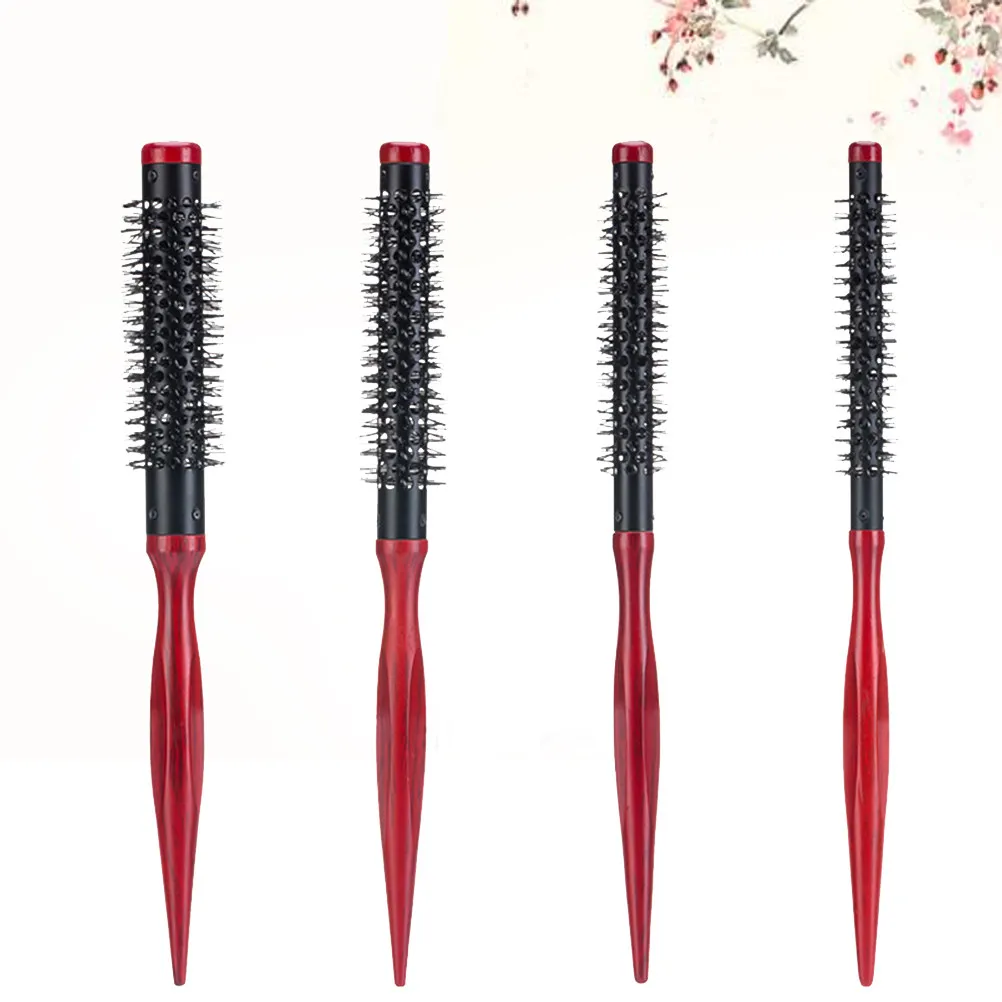 4Pcs Solid Wood Curly Hair Roller Combs Heat Resistant Hairbrush Air Hole Design for Blow Drying Styling Roller Comb