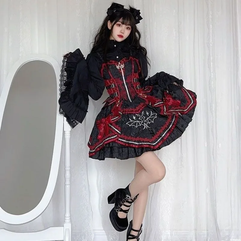 Mulheres punk doce plissado rendas alargamento blusas de manga longa preto japonês kawaii vitoriano vintage topo gótico y2k lolita camisa branca