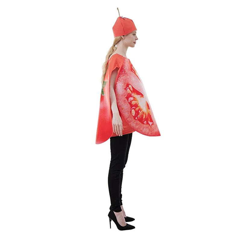 Halloween Adult Tomato Slice Costume Women Funny Fruits Vegetable Outfit with Hat