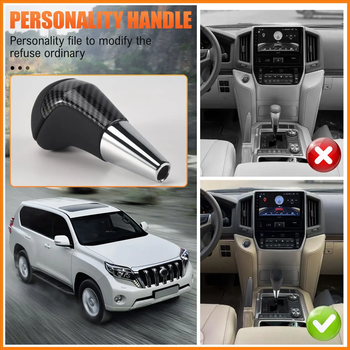 Super Sale For Toyota Land Cruiser Carbon Fiber PU Leather Automatic Shifting AT Shifting Pusher Gear Shift Knob Head Cover