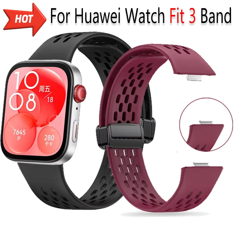 Silicone Strap For Huawei Watch Fit 3 Band Breathe Magnetic Replacement Bracelet Wristband Huawei Watch Fit 3 Correa Accessories