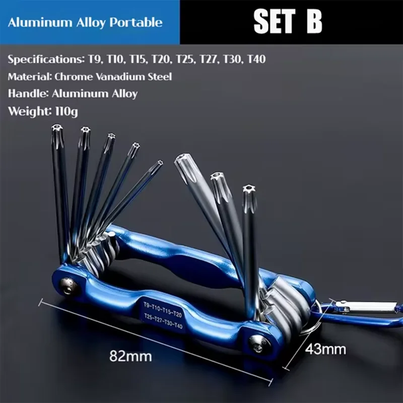 8 in 1 Folding Allen Wrench Set Metric Allen Key Set Tool Or Folding Tamper Proof Torx Key Set Portable Star Wrench Kit