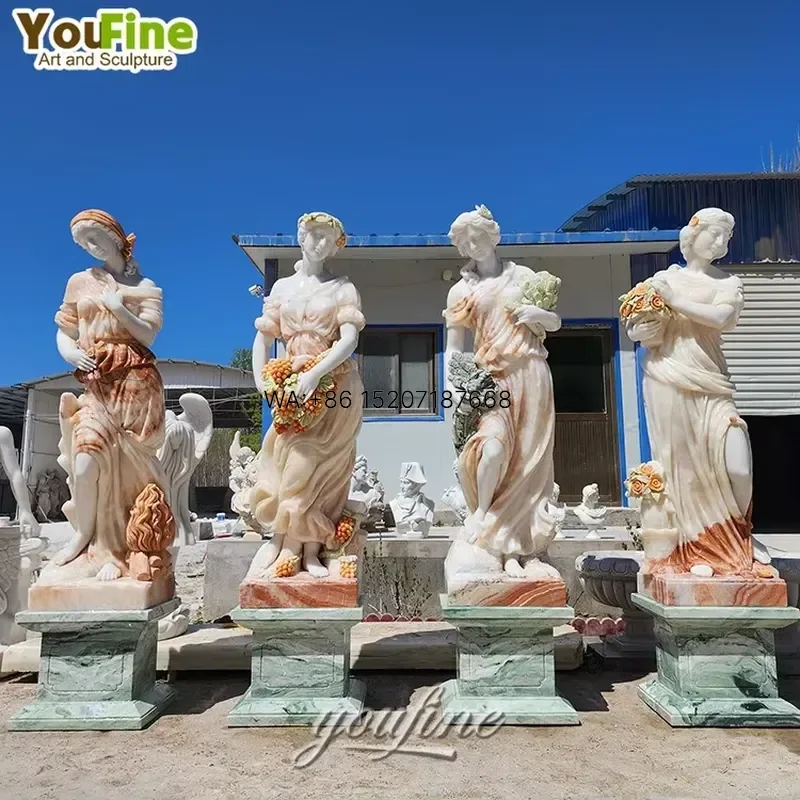 Wmwmnu for YouFine Natural Multi Color Marble Four Seasons Goddess Statue Hand Carved Classical Garden Sculpture Outdoor