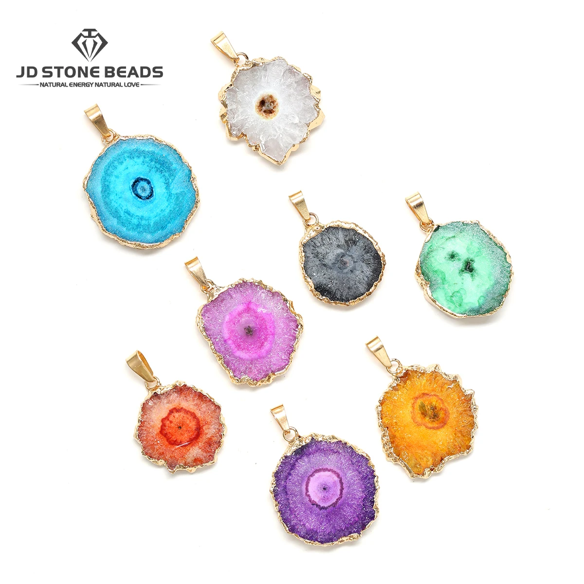 Natural White Agate Sunflower Pendants Raw Stone Gold-Edge Necklace Healing Crystal Chakra Jewelry for Women Spiritual Gift