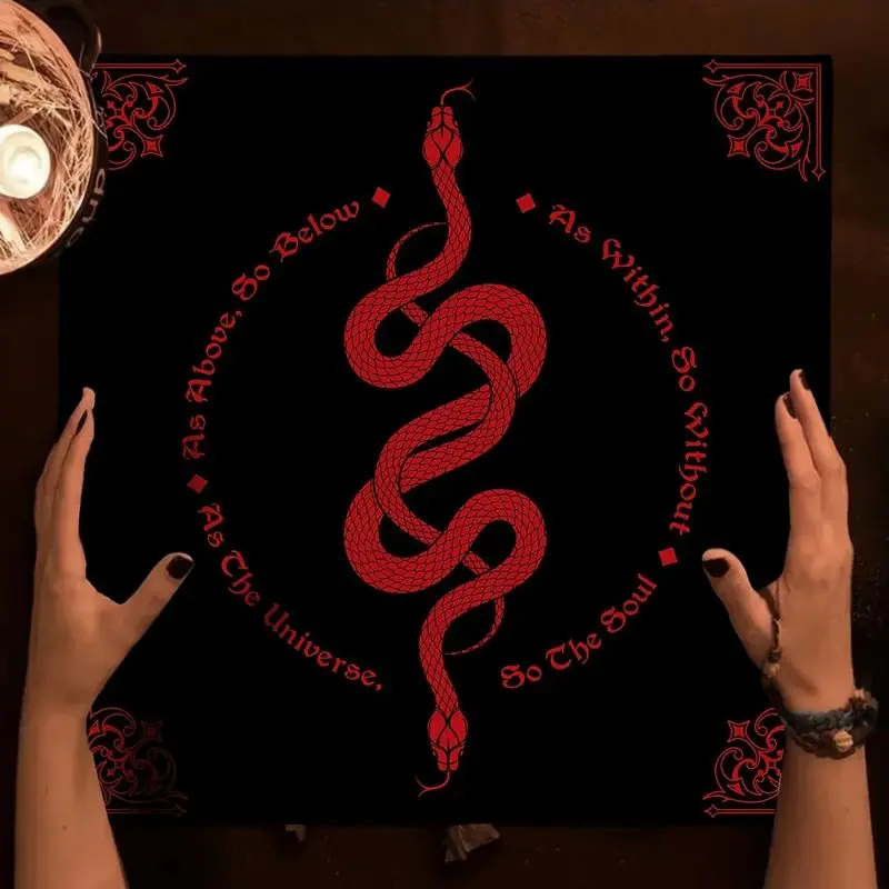 Tarot Altar Cloth White Ouroboros Snake Vintage Witch Divination Mat for Wicca Spiritual Tarot Reading Ritual Table Decor