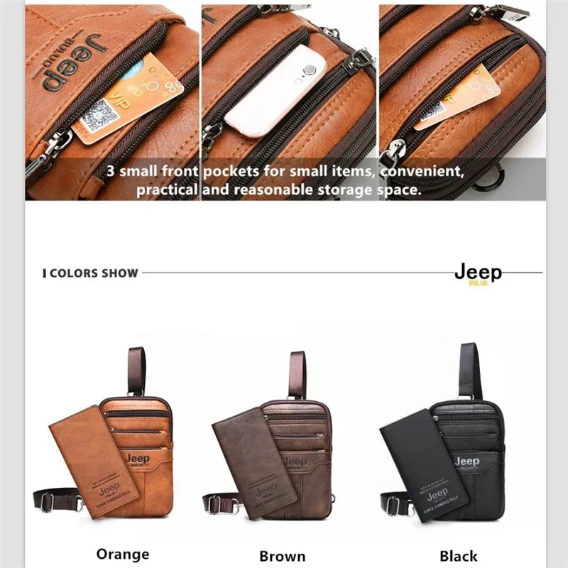 Jeep Buluo Multi-Functional Double-Layer Shoulder Crossbody Fashion Messenger Bag Waist Bag Multi-Layer Zipper Pu Bag