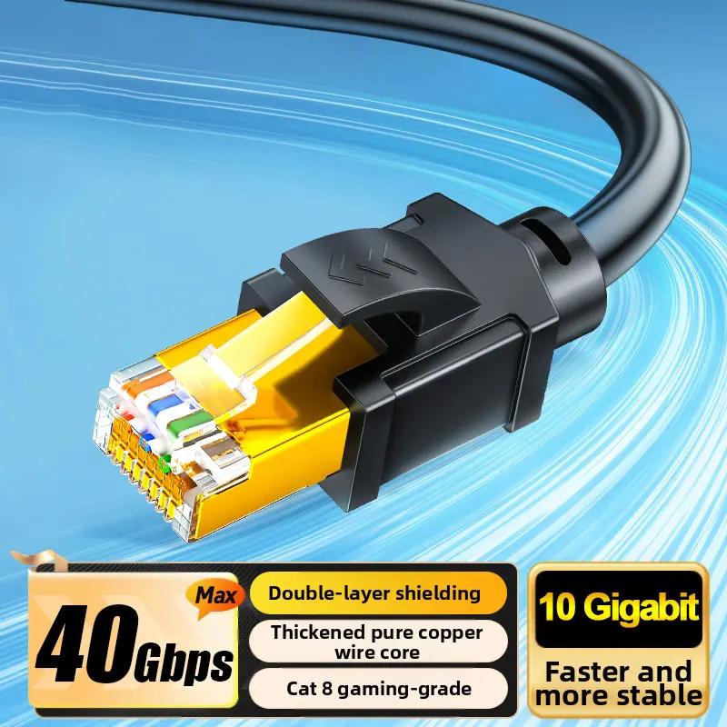 Cat8 Ethernet Cable 40Gbps 2000MHz, 10Gbps High-Speed RJ45 LAN Cord, Gold-Plated, Double-Shielded for Gaming/PC/PS5