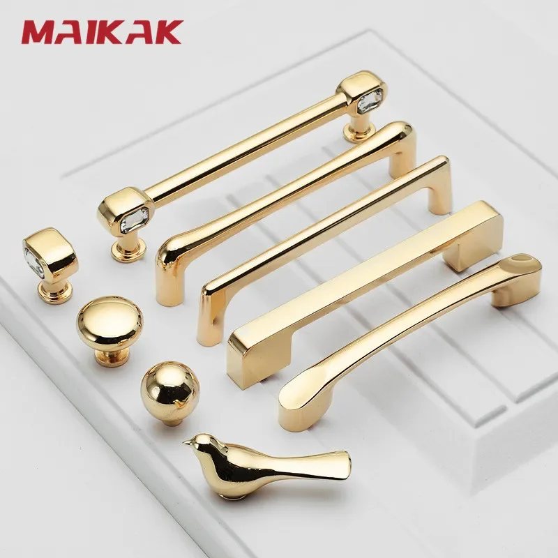 MAIKAK Bright Gold Kitchen Handle Luxury Fashion Cabinet Knobs and Handles Wardrobe Door Pulls Dresser Gold Handle Door Hardware