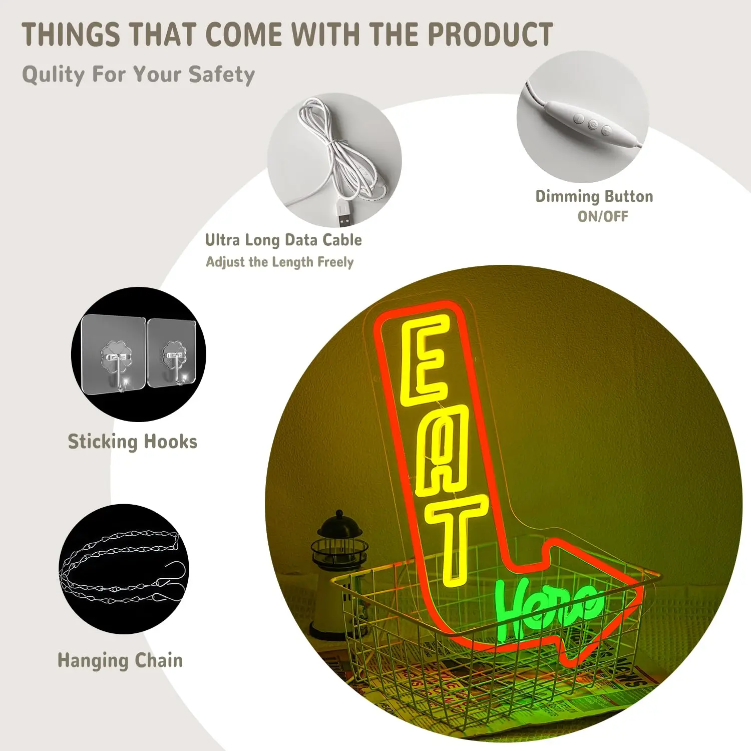 أكل هنا علامة النيون لديكور الحائط المطبخ علامات النيون LED السهم Led أضواء النيون لمطعم المطبخ غرفة المعيشة الديكور