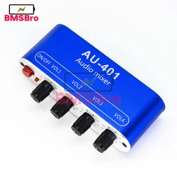 AU-401 DC 5V-12V Stereo Audio Mixer 4 Input 1 output Individually Controls Board Sound mixing DIY Headphones Amplifier