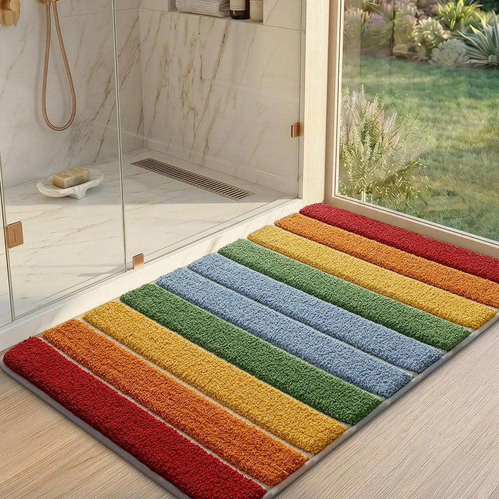 Colorful Piano Key Bath Mat, Thickened Flocked Bathroom Rug, Absorbent Quick Dry, Fade Resistant Lint Free Machine Washable