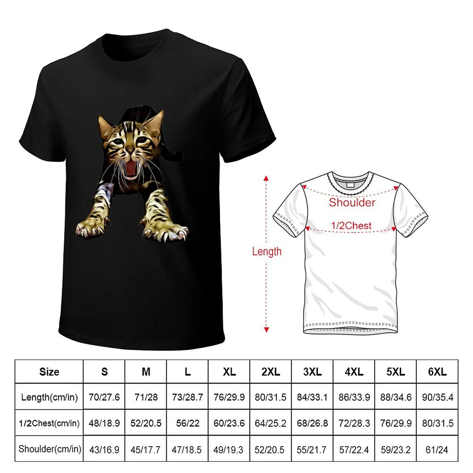 Bengal Cat Yawning T-Shirt Art Pattern Printed Casual Top