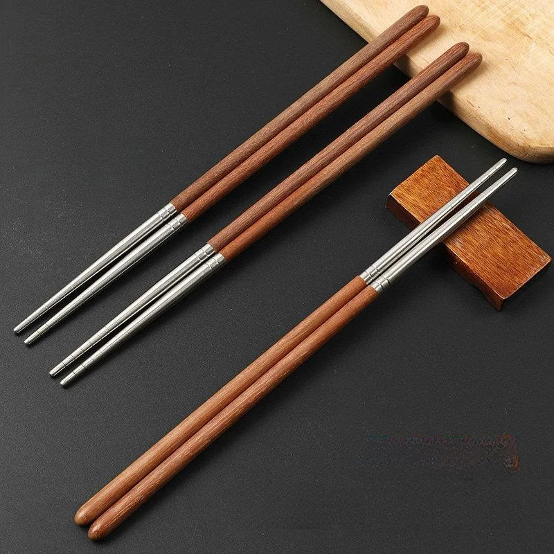 

High-End Chien Wing Wood Stainl Steel 304 Anti-Mold Sliver Chopstis Anti-Slip for Restaurant Hotel Home Use Public Cho...