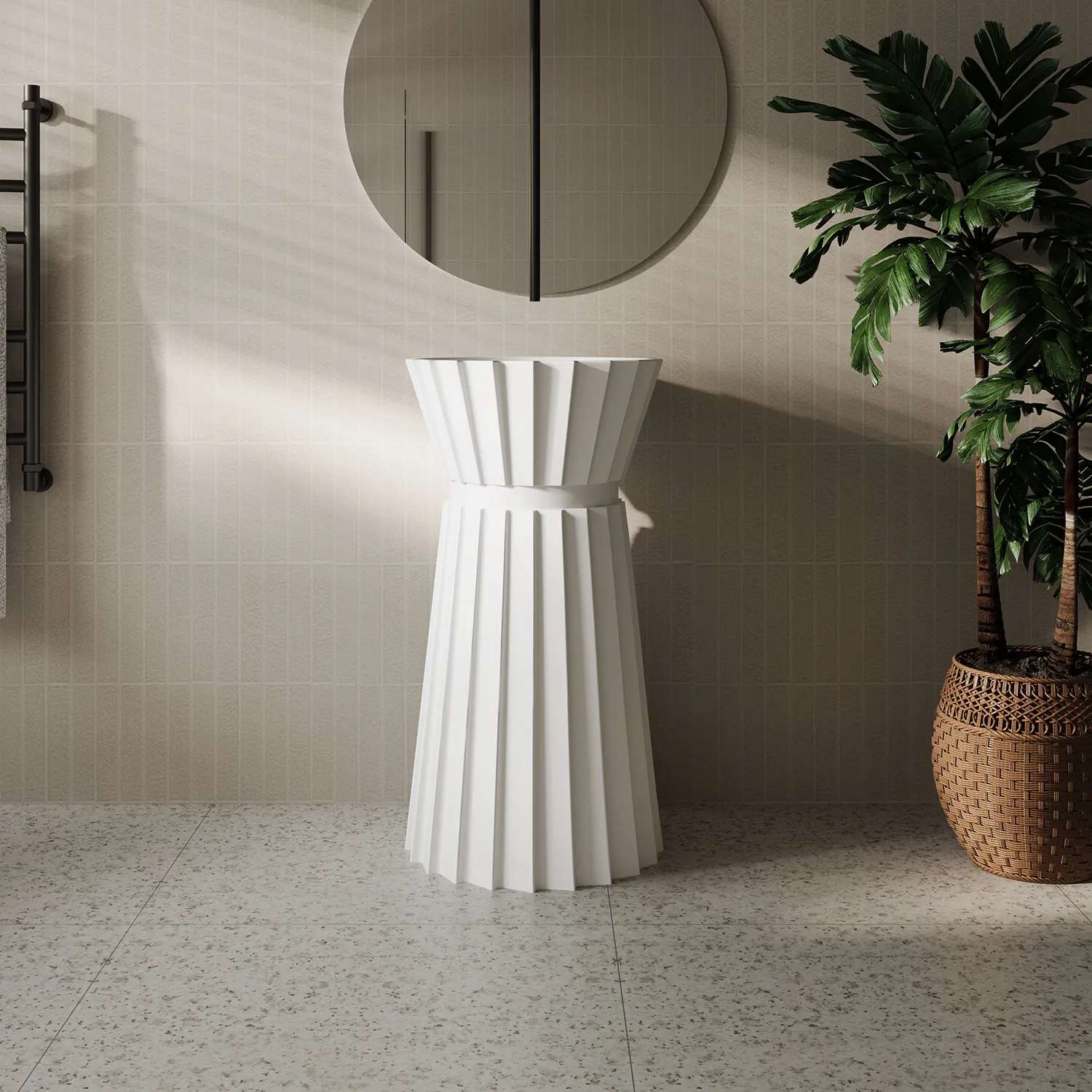 Zigzag cylinder integrated artificial stone column basin, washbasin, floor basin