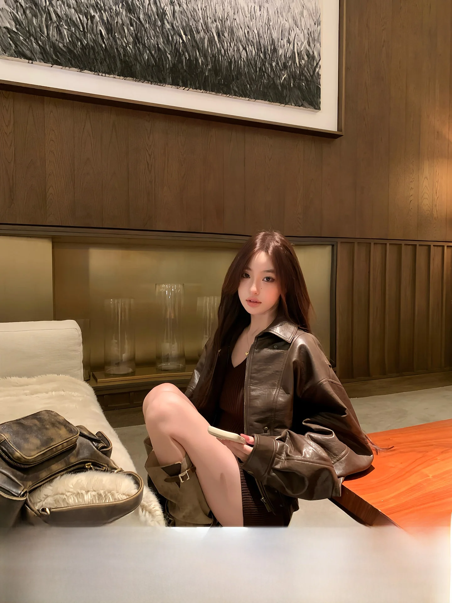 

Loose Cotton-Enhanced Thiened Classic Lychee Pattern Women's Jaet Leather Coat from Middle Ancient Fly OYFF