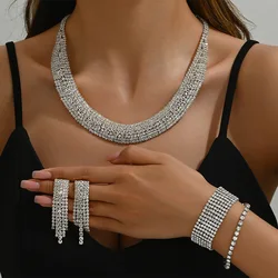 Stonefans Multiple Rows Necklace Earrings and Braacelet Set  Women Luxury Accessories Rhinestone Wedding Jewelry Sets Bridal New