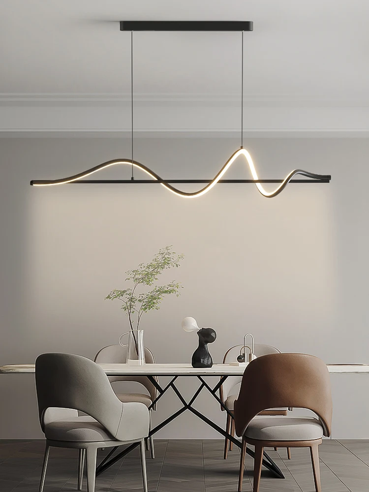 Nowoczesna lampa wisząca LED Biała/czarna długa linia Lampa wisząca do restauracji Studium Kuchnia Biuro Kawa Dekoracja domu Luksus — 2