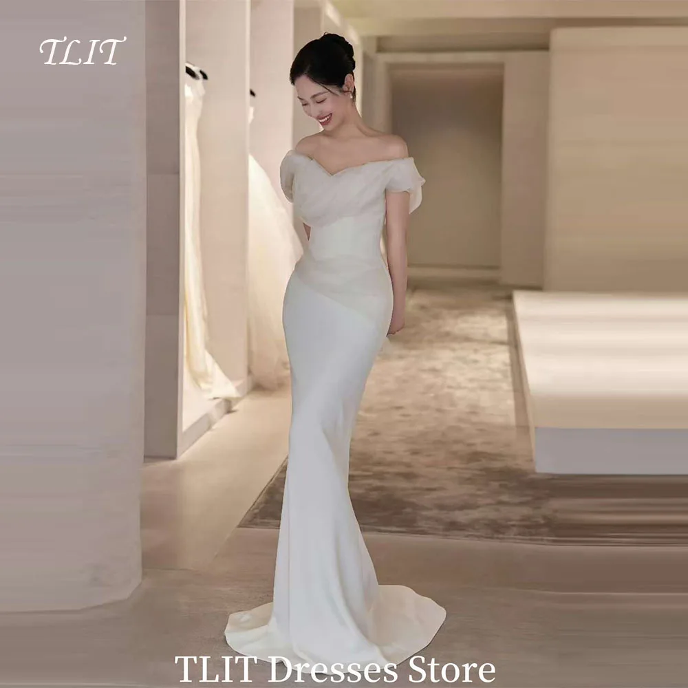 

TLIT Ivory White Satin Mermaid Evening Dress Customized Sweetheart Wedding Dress Photo Shoot Elegant Off Shoulder Prom Dress