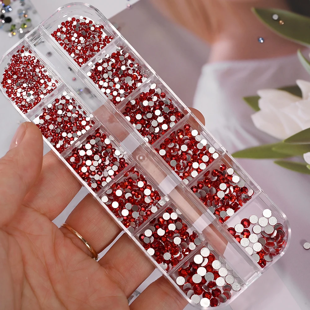 12Grids 3D Colorful Mixed Shape Flatback Nail Rhinestones Luxury Pink/Lake Blue/Green/Clear/AB Nail Crystal DIY Manicure Diamond