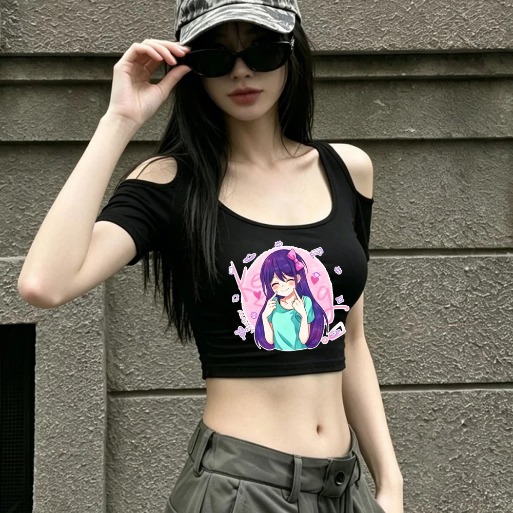 Omori cropped top girl gothic graphic meme shirt japan kawaii meme manga emo