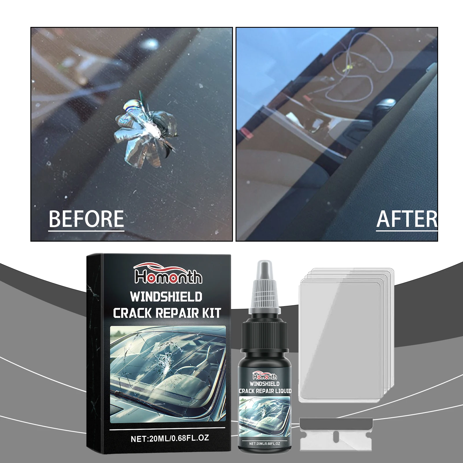 

Комплект для ремонта трещин на стекле, трещины на переднее лобовое стекло, царапины, раствор для склеивания Clear Vision