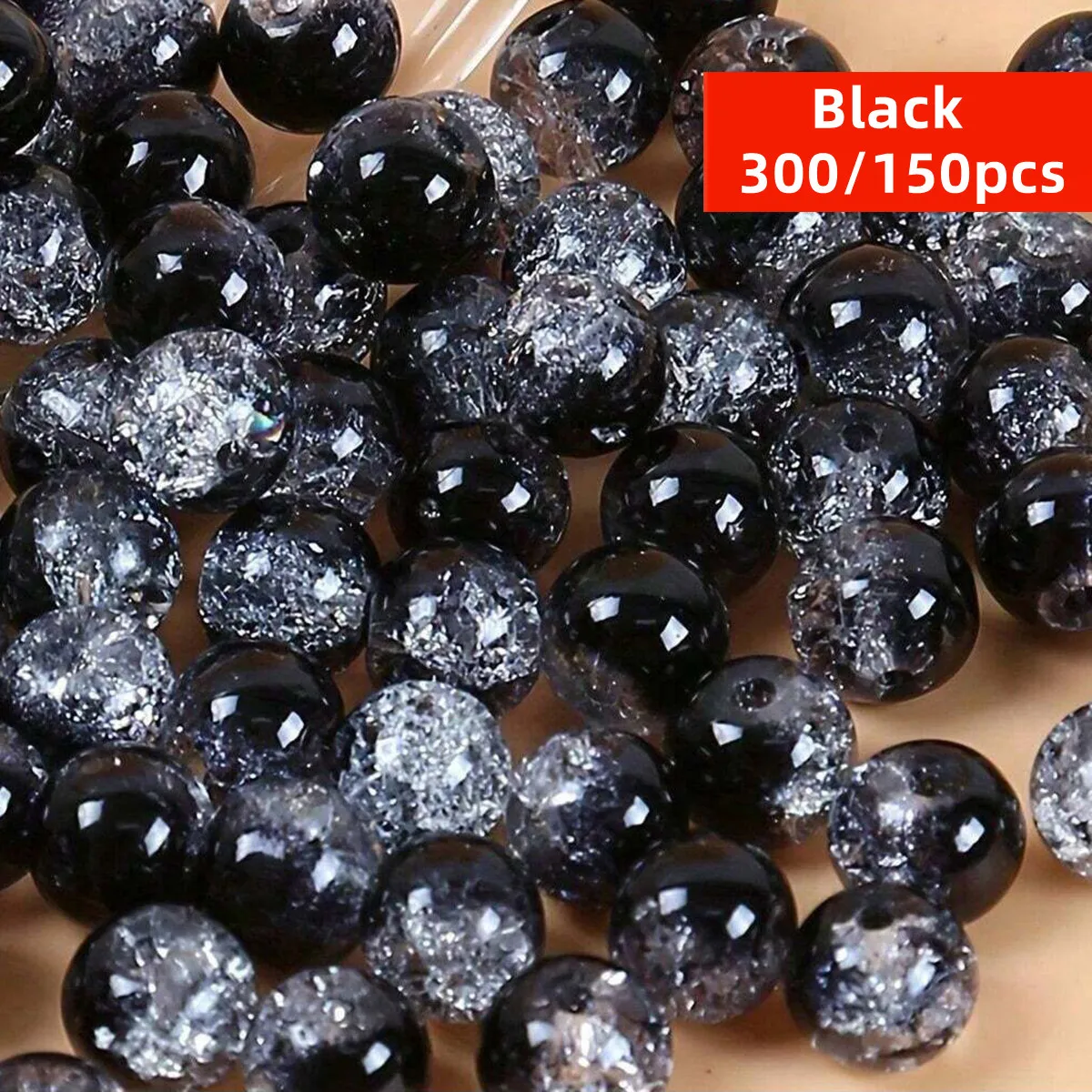 150/300pcs 8mm/6mm Black Acrylic Cracked Beads, DIY Bracelets, Necklaces, Jewelry Materials, Suitable for Holiday Beading