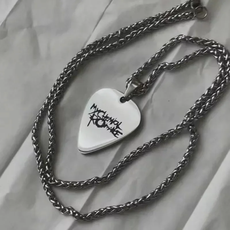 Stainless Steel My Chemical Romance Cosplay Necklace Rock Band Guitar Pick Pendant Choker Jewelry Accessories Men Women Gifts